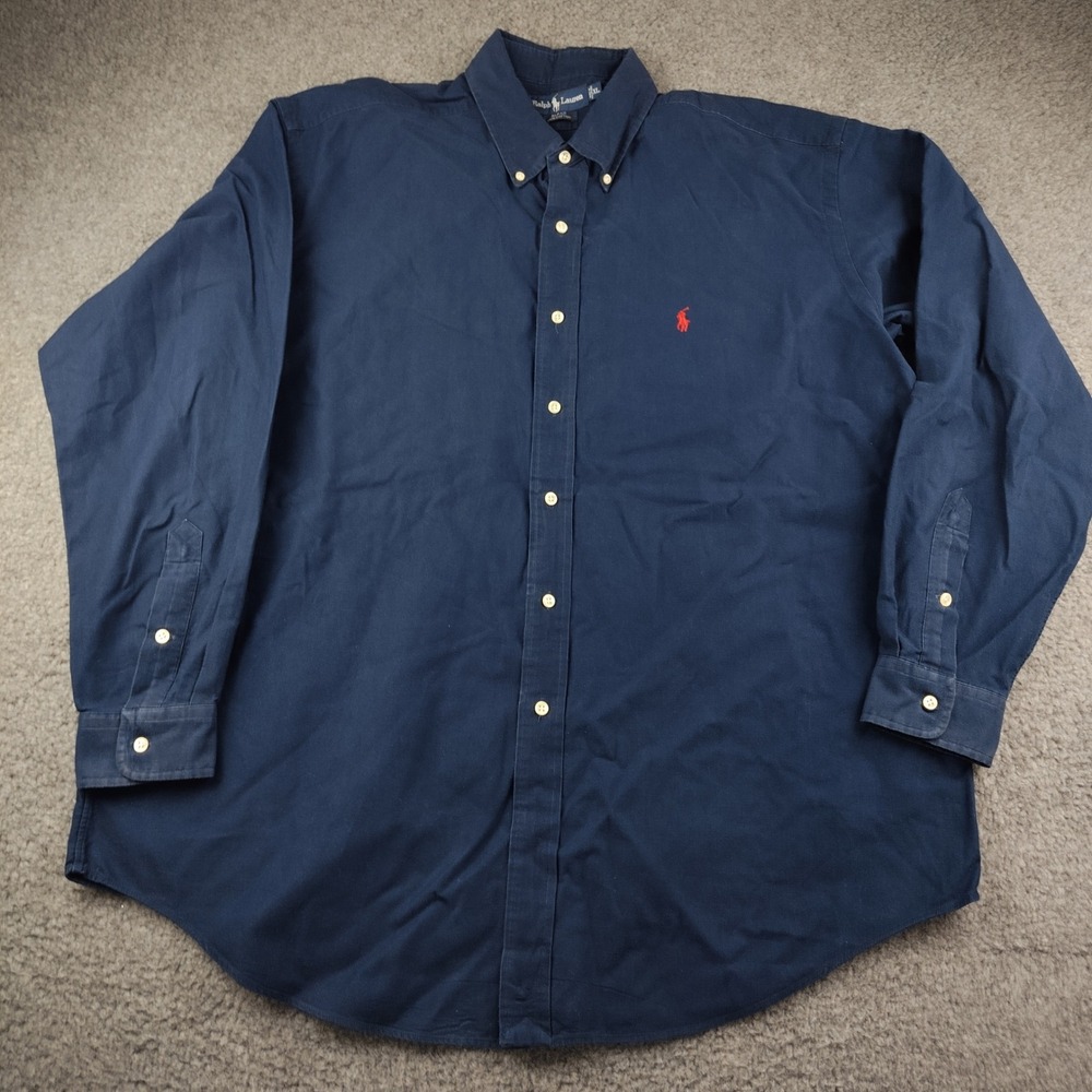 Ralph Lauren Blake Cotton Button Down Shirt Corded Navy Blue Mens XL